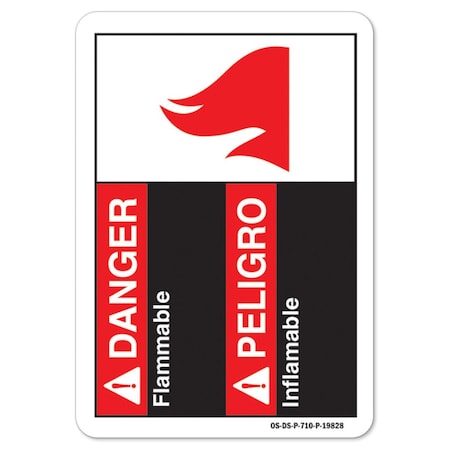 Signmission ANSI Danger, 7" Height, 10" Width, Aluminum, 7" H, 10" W, Landscape, Flammable (Bilingual Spanish) OS-DS-A-710-L-19828